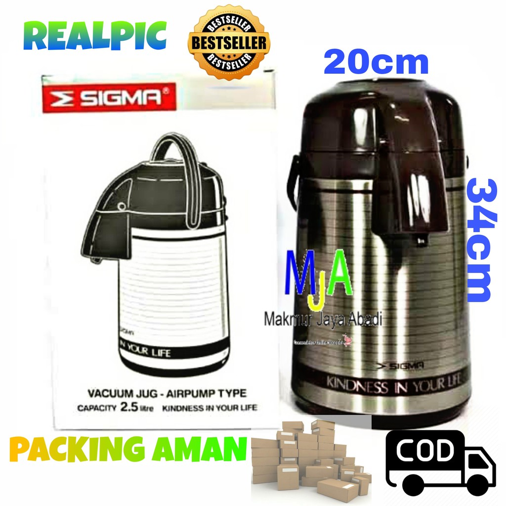 ( BISA COD ) PROMO SIGMA PNS-250K Termos Vacuum Jug Stainless Steel Air pump 2.5L Termos Pencet