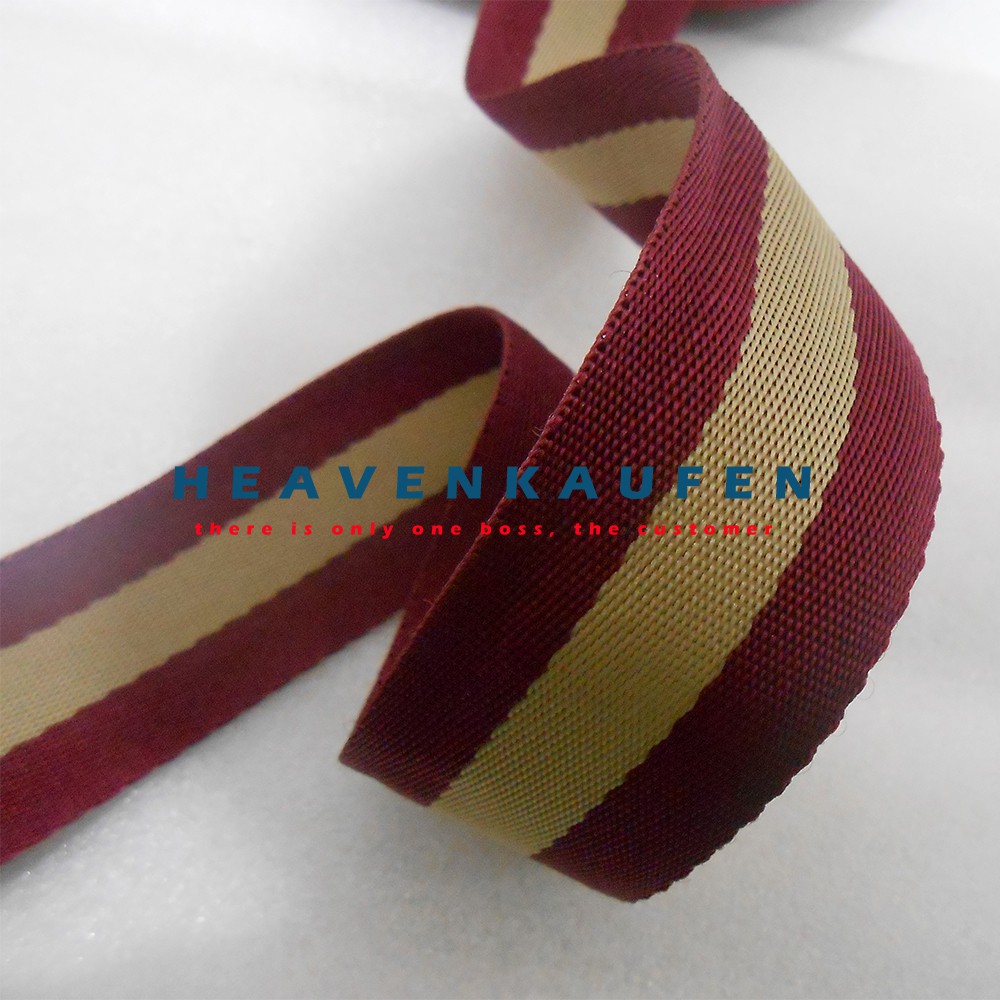 Webbing Tas Motif Merah Maroon (Marun) Strip Cream 3,8 cm