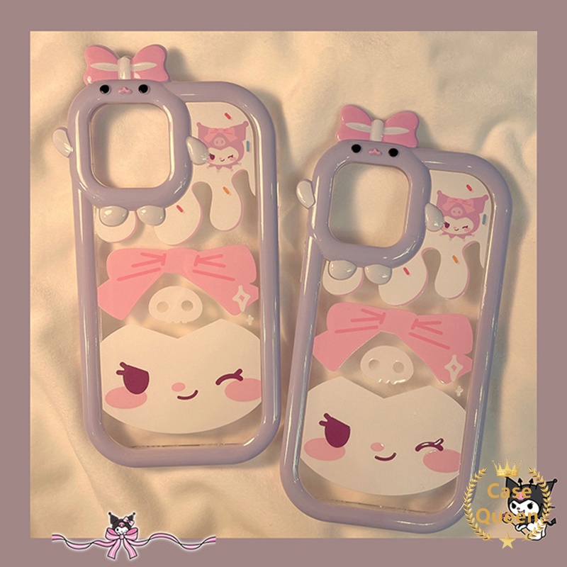 Kartun Kitty Kulomi Case OPPO A17 A7 A5S A12 A3S A12E A53 A74 A95 A16K A16E A52 A92 A96 A17K A76 Reno 5 5F 4F A57 A15 A5 A54 A16s A55 A15s A16 A9 A31Bow-knot Little Monster Case