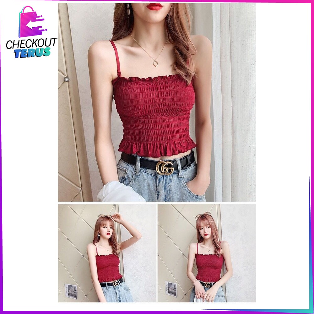 CT P107 Tank Top Crop Top Bra Korea Style Bahan Katun Bra Kembem Tanpa Tali Bisa Lepas Pasang Bra Tengtop Fashion Wanita Tanpa Kawat Bra Crop Top