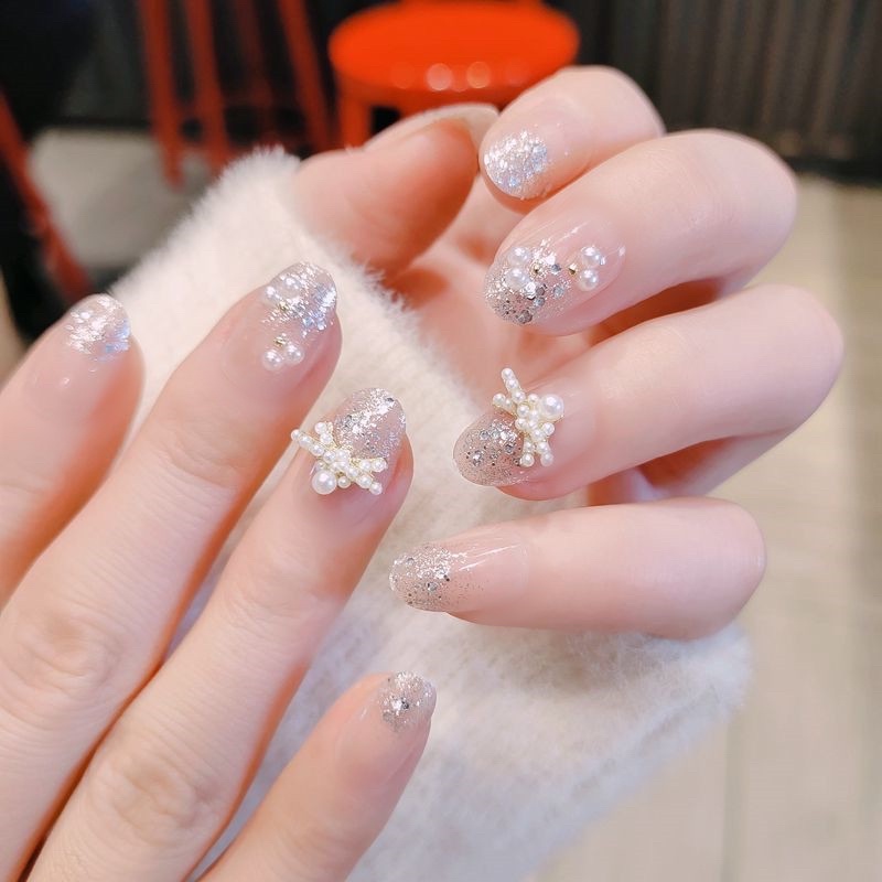 Kuku Palsu 【B85，lem cair】Nikah kuku Wedding False Nailart Pengantin Tangan