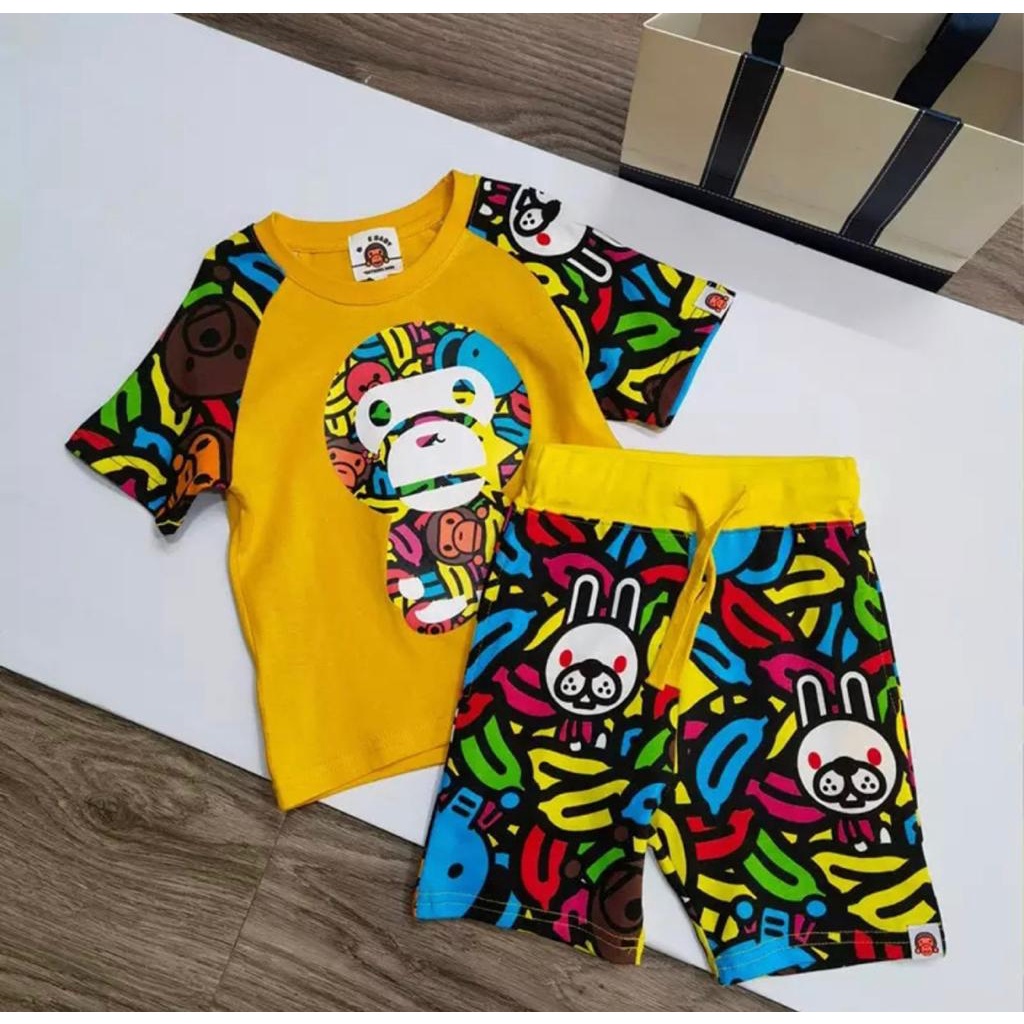 PROMO-SETELAN BAJU BAYI ANAK MOTIF CROSS KID BAPE MILO PRINTING SIZE 1-5 TAHUN  BAHAN KATUN PREMIUM TERBARU TERLARIS/ SETELAN BAJU BAYI ANAK LAKI-LAKI/ SETELAN BAJU BAYI ANAK COWOK/ SETELAN BAJU BAYI ANAK PEREMPUAN/ SETELAN BAJU BAYI ANAK CEWEK