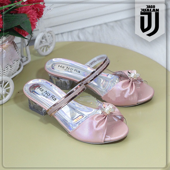 Sandal Heels Anak Perempuan Hak Kaca Pita Jepang / Sandal Selop Anak Cewek Pita Mutiara / Sandal Ana