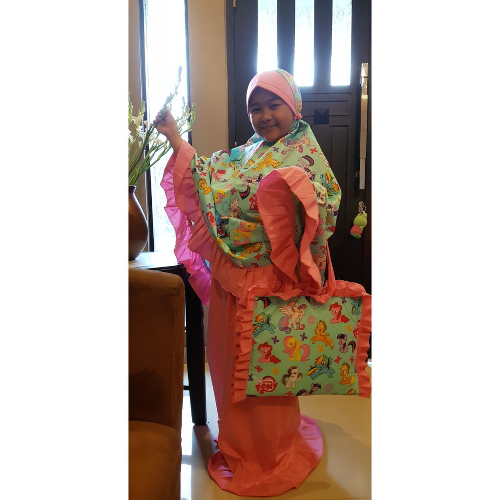 Mukena Anak Little Pony Blue Pink Soft 11