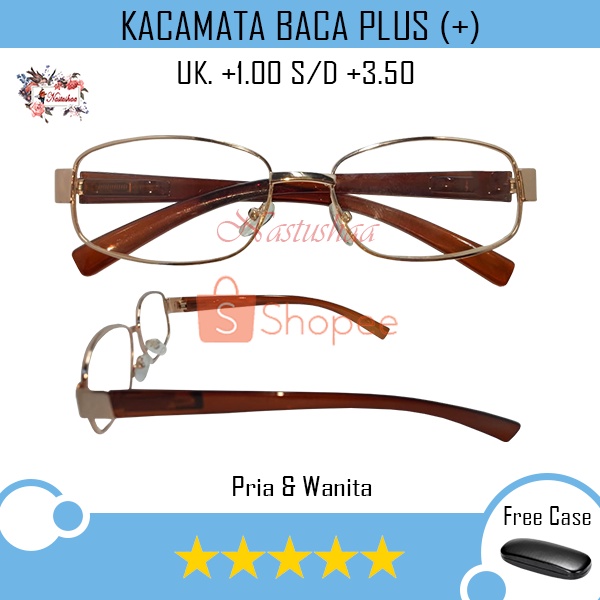 NEW SALE !!! Kacamata Baca Plus (+) Uk. +1.00 s/d +3.50 Rabun Dekat Pria Wanita Frame Metal Gold Terbaru Bonus Kotak Kacamata