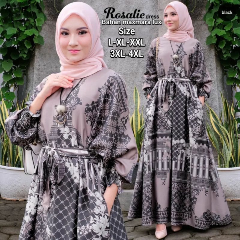 GAMIS SUPER JUMBO ROSALIE DRESS // Gamis MAXMARA LUX IMPORT ADEM JUMBO LD UP TO 140-1