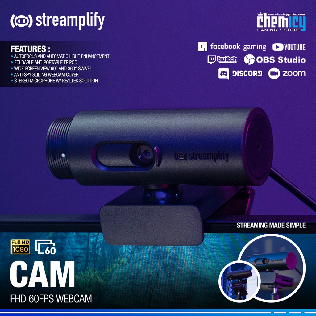 Streamplify Cam Full HD 1080P 60 FPS Gaming Waebcam With dual Mic