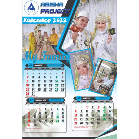 Kalender dinding Custom 2022 (3 Bulanan 4 Lembar)