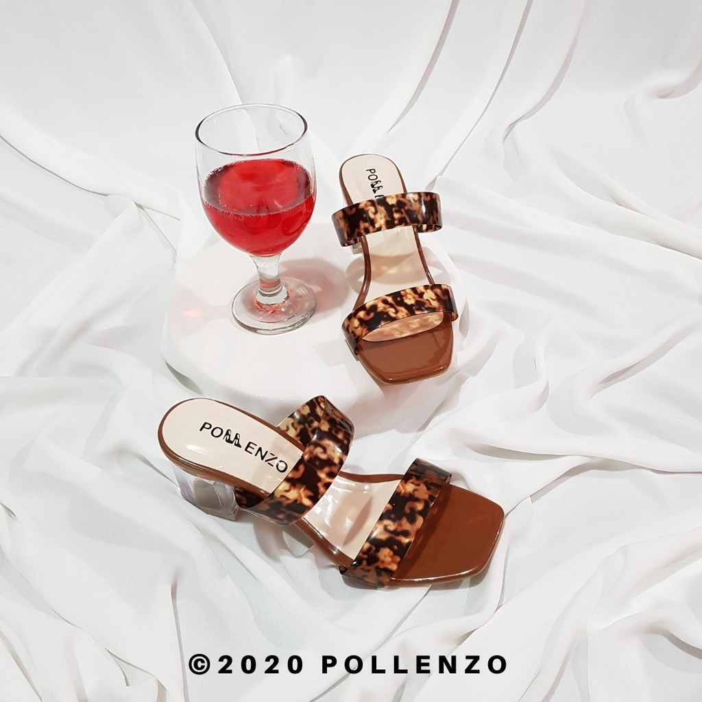 Pollenzo - - Heels Kaca Sepatu Hak Chunky Jumi Jelly Macan Nir-842-2