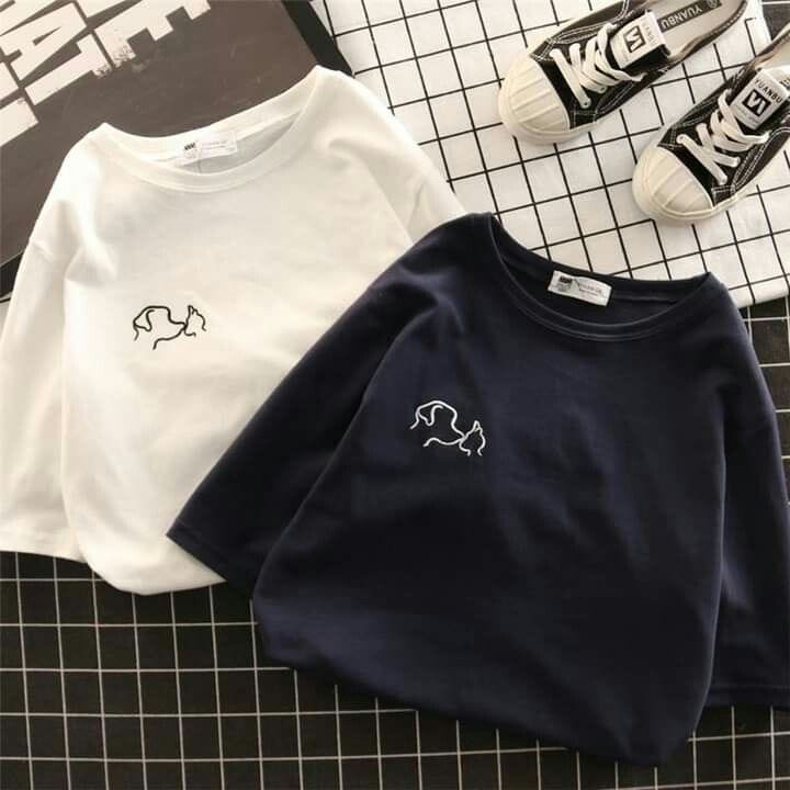 MYSTIQUE.ID-BAJU KAOS COUPLE DOG&amp;CAT T-SHIRT LUCU DAN AESTHETIC