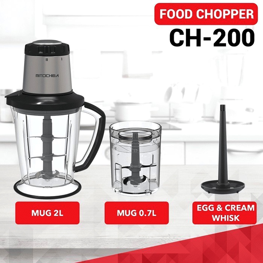 DM - MITOCHIBA Magic Chopper CH 200 / Food Meat Chopper Chooper Blender Makanan Penggiling Daging Bawang Serbaguna Plastik Stainless Steel 6 Mata Pisau