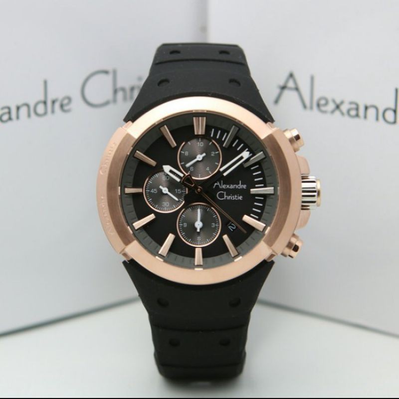 Jam Tangan Alexander Christie Rosegold Black ac 6566