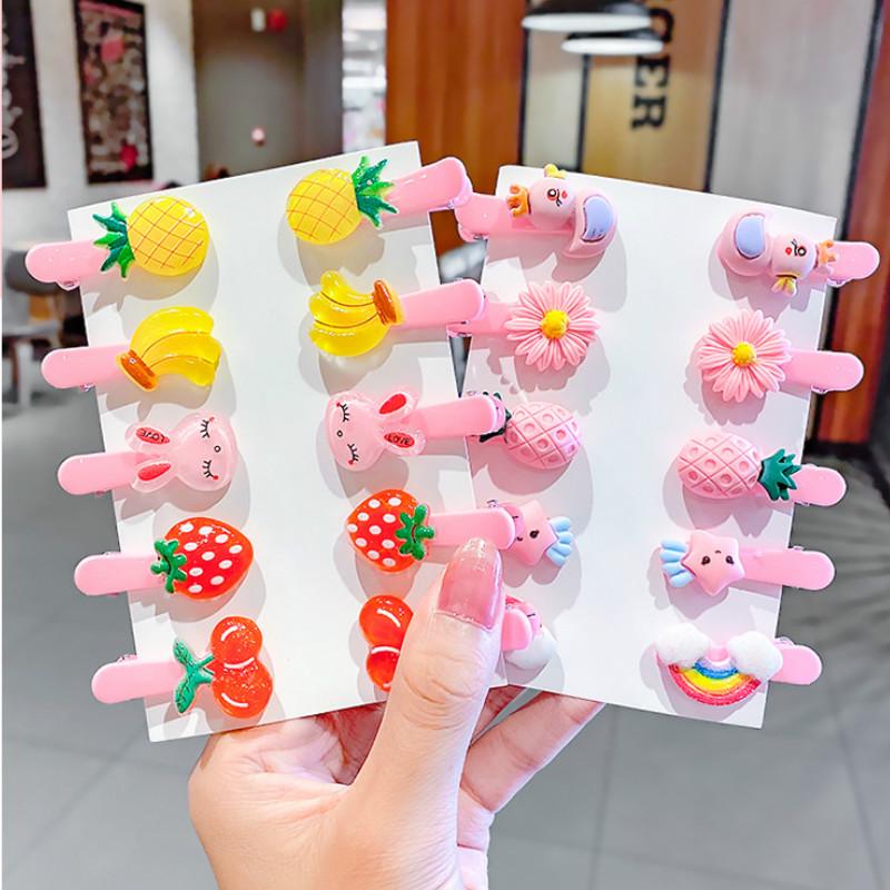 10 Pcs/Set Korean New Candy Color Resin Children Hairpin Cute Bow Fruit Girl Hair Clip Hair Accessories