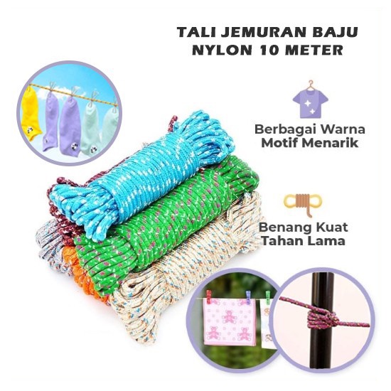 Tali Jemuran Baju Nylon 10m Anti Slip Ikat Tambang Kemah Camping Nilon 10 Meter Clothesline Kuat