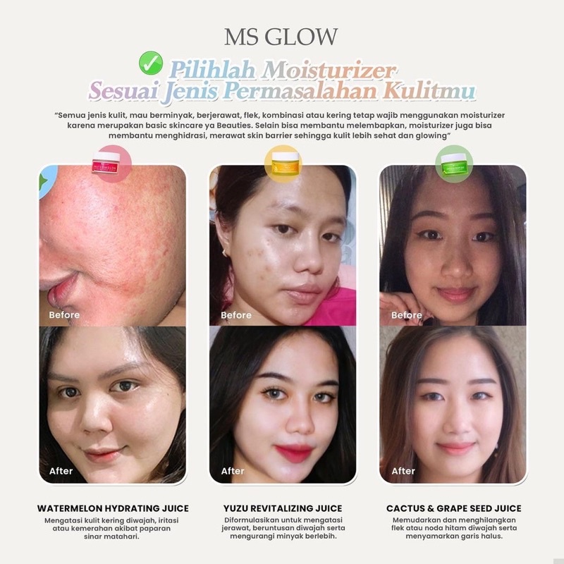 MS GLOW Moisturizing Juice Pelembab Wajah | Moisturizer Yuzu Watermelon Cactus