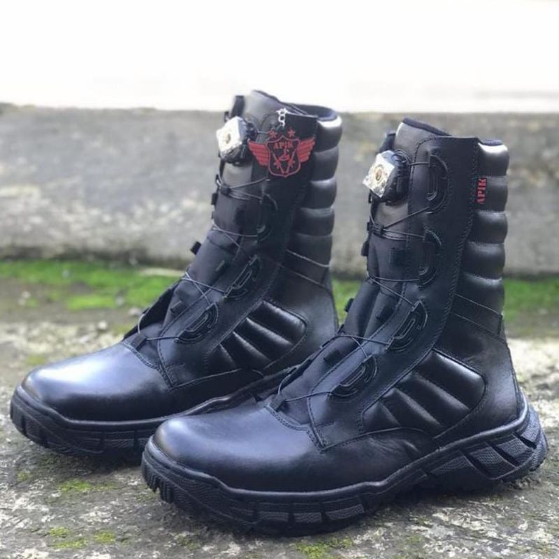 SEPATU PDL TALI PUTAR PASKHAS BAHAN KULIT SAPI ASLI MERK APIK SEPATU PDL DINAS LAPANGAN TNI POLRI SECURITY SATPAM SEPATU BOOTS PRIA DAN WANITA