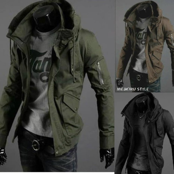 JAKET PRIA MEJIKARU Hijau Army, Coklat, Hitam - Jaket Harian Cowok - Hitam, L(U3P5) Jaket Pria Boomb