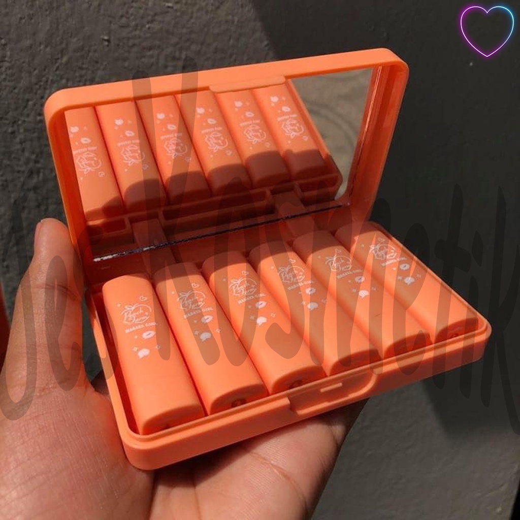 Hasaya Girl Lipstik Peach Series Peach Farm Play Color Set 6 Pcs Plus Kaca / Grosir Kosmetik
