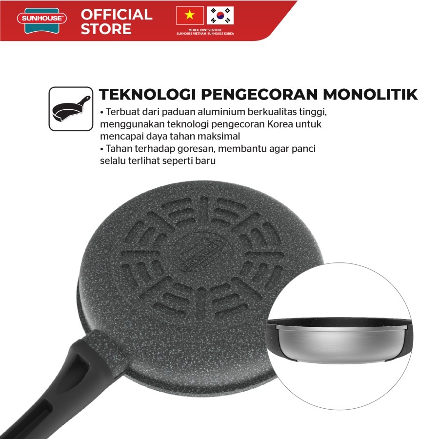 Panci Fry Pan Sunhouse SBD24 Marble 24 cm Frypan Anti Lengket Hitam