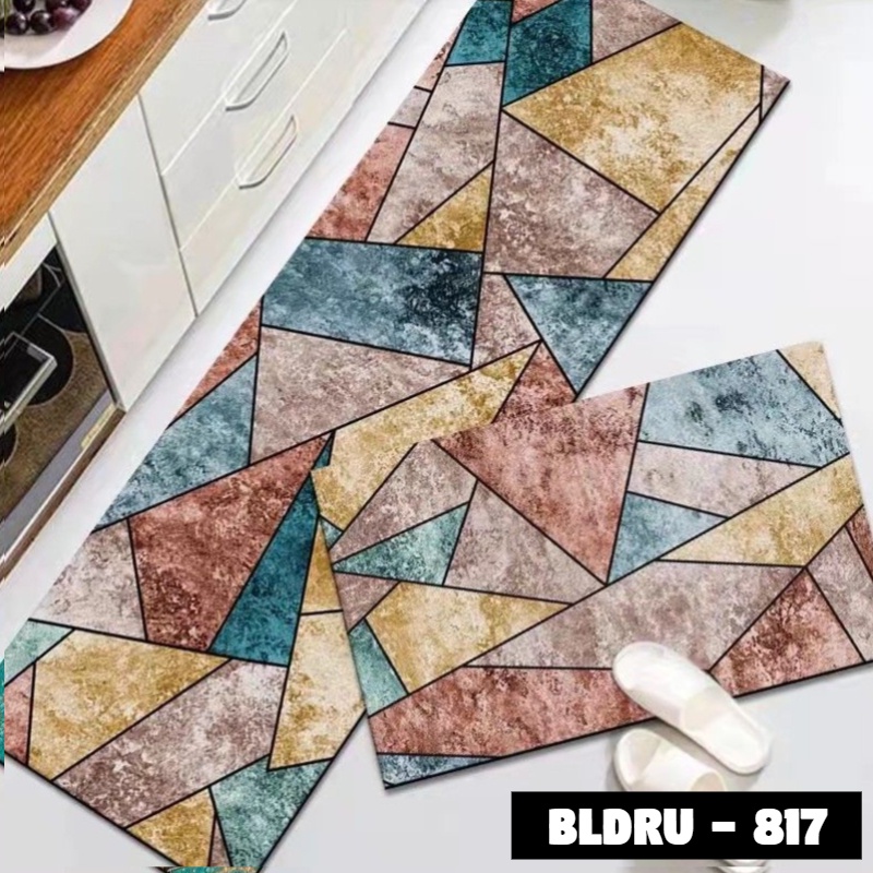 FLEUR-ID - 1 SET PREMIUM BLUDRU (40*60 CM & 40*120 CM) KESET DAPUR LEMBUT ANTI SLIP-BLDRU - 817