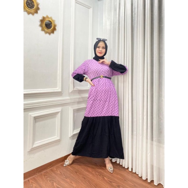 GAMIS RAYON MOTIF POLKADOT /GAMIS RAYON KEKINIAN /  DASTER ANDIN / GAMIS PELANGI / DRESS MIDI
