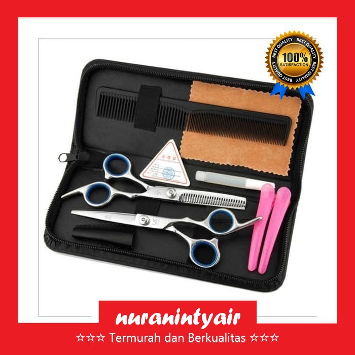 PAKET SET Gunting Cukur Rambut Barber Shop Salon Flat Sasak stainless