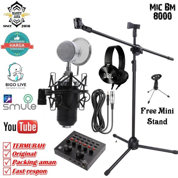 Paket Home Recording Mic BM 8000 Taffware Free Mini Stand