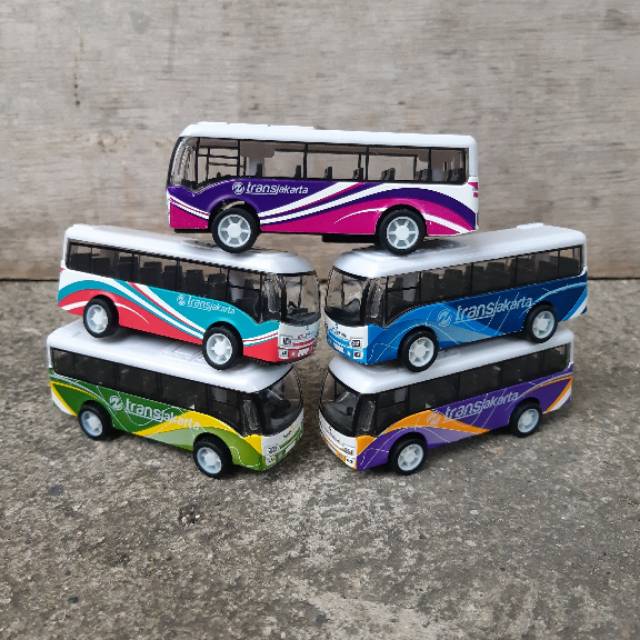 Diecast Set Bus Transjakarta 5 Pcs - Miniatur Busway Anak Bis Edukatif