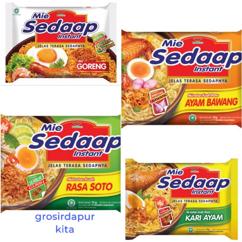 mie sedaap goreng. ayam bawang. kari . sotoinstant