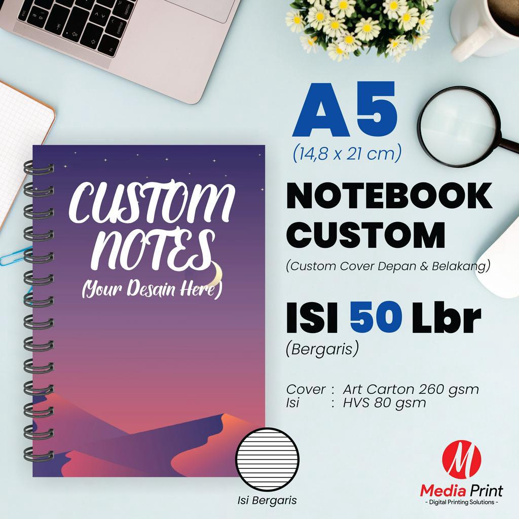 

Notebook Custom Spiral A5 / Block Note / Souvenir Isi 50 lbr Bergaris (100 Halaman) Cover Depan Belakang
