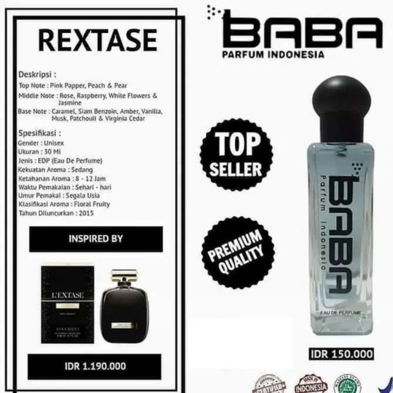 REXTASE by BABA PARFUM INDONESIA, Authentic quality 1:1