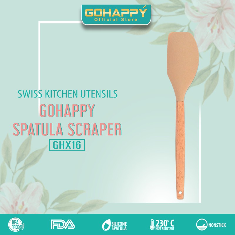 GOHAPPY Spatula Silicone Turner silicon KUAS KUE SCRAPER Capitan Tong set kualitas Premium Sutil