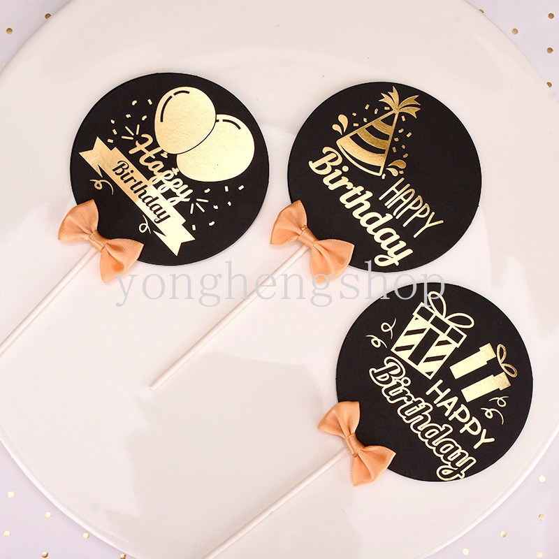 Topper Kue Desain Happy Birthday Warna Hitam Bronzing Untuk Dekorasi Pesta Baby Shower