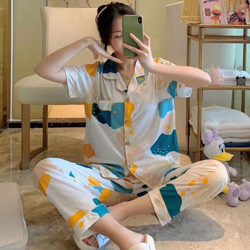 BAJU TIDUR PIYAMA SET KEMEJA CP LENGAN PENDEK CELANA PANJANG IMPORT PREMIUM BANYAK MOTIF 4