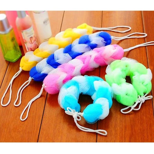 Sponge  Mandi Panjang Warna Warni / Spon Gosok Badan Kepang / Shower Puff Busa Bath Sponge