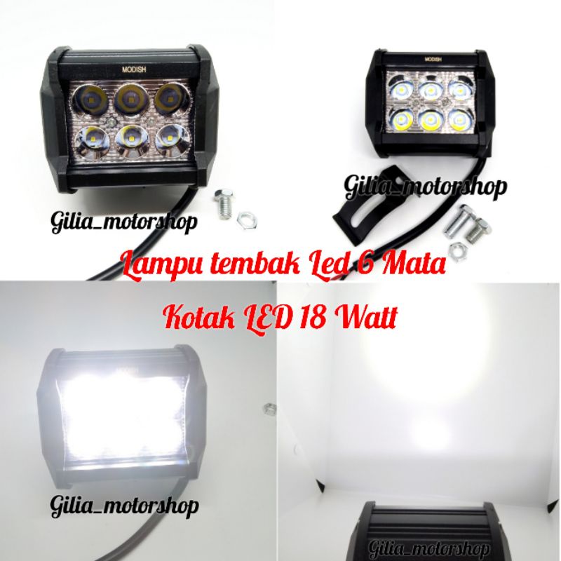 Lampu tembak motor  Led 6 Mata Kotak Mini/Besar 6 mata LED 18 Watt lampu sorot mini/Besar 6 mata