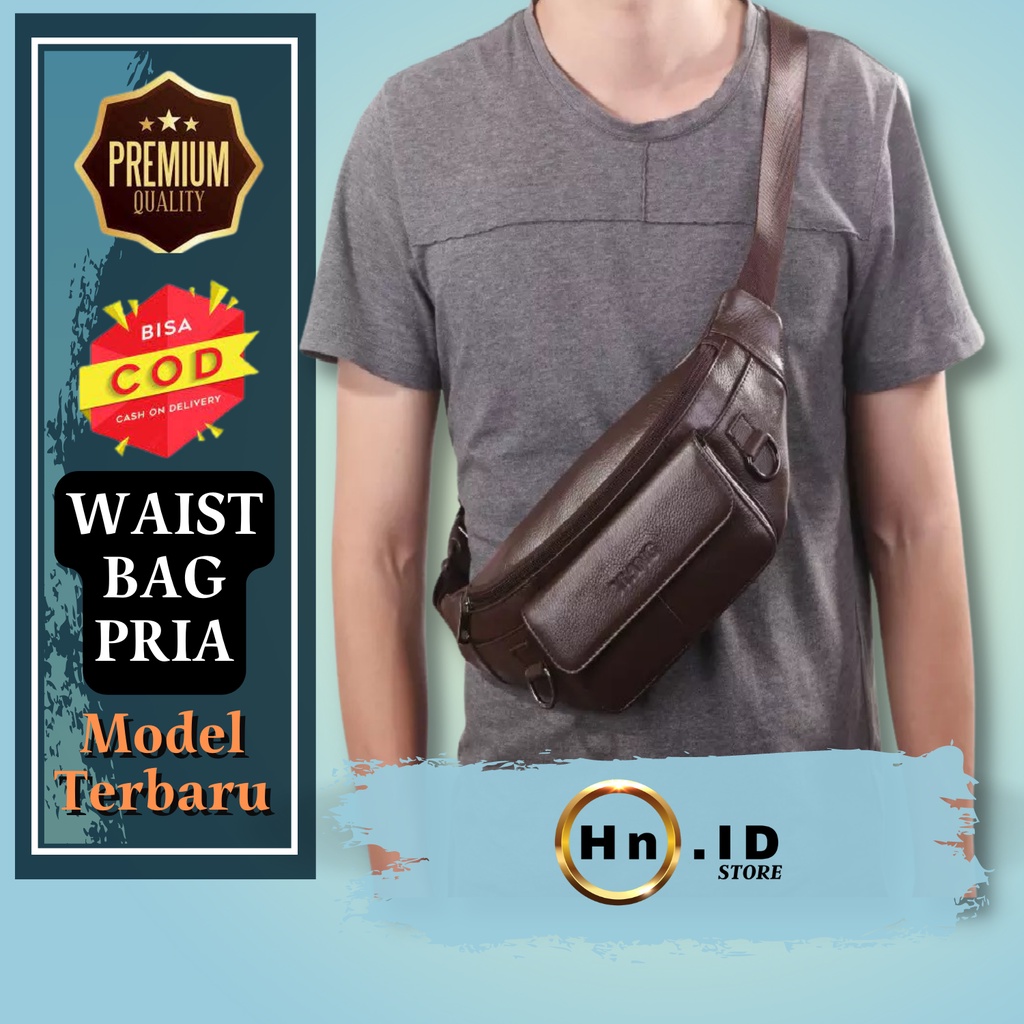 Tas Waistbag Kulit Pria Tas selempang cowok Kulit Sintetis Tebal Pinggang Import Premium KekinianSim