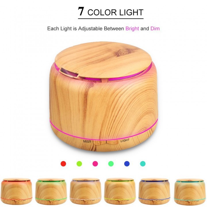 H23 Wooden Humidifier Aroma Diffuser 7 Color LED Light 300ml Brown