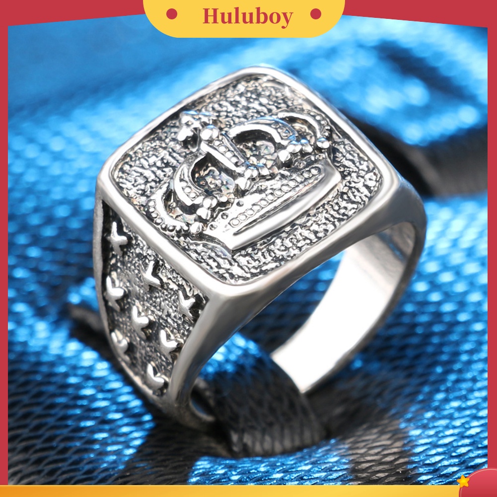 Hu Hu Hu Hu Hu Alat Bantu Pasang Kacamata♡ Cincin Pria Bentuk Mahkota Lapis Silver Bahan Alloy Gaya Retro Untuk Pesta / Bar / Hadiah