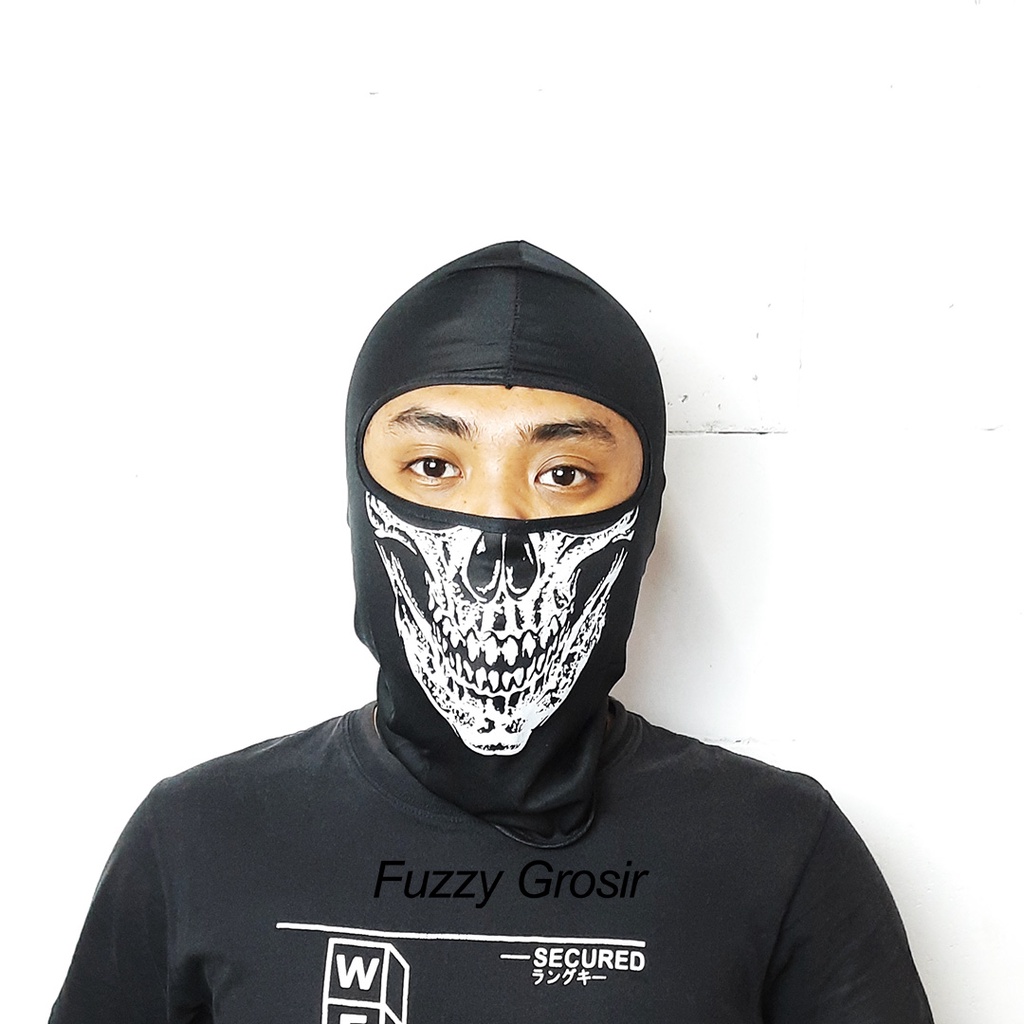 Masker Ninja Full Tengkorak Motif Randem - Masker Baff Hitam Tengkorak Motif Randem