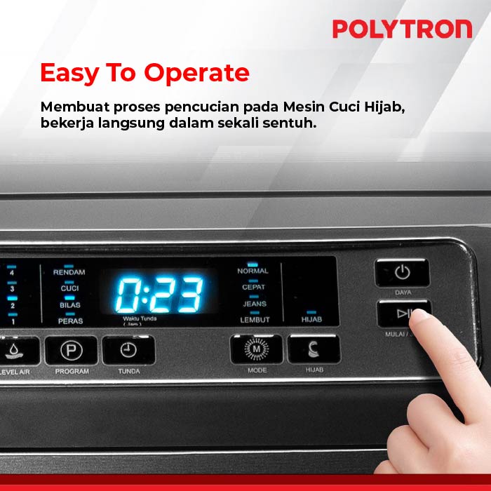 POLYTRON Mesin Cuci 1 Tabung Zeromatic Laguna series Hijab 8 KG - PAW 8028 W Y Top Loading