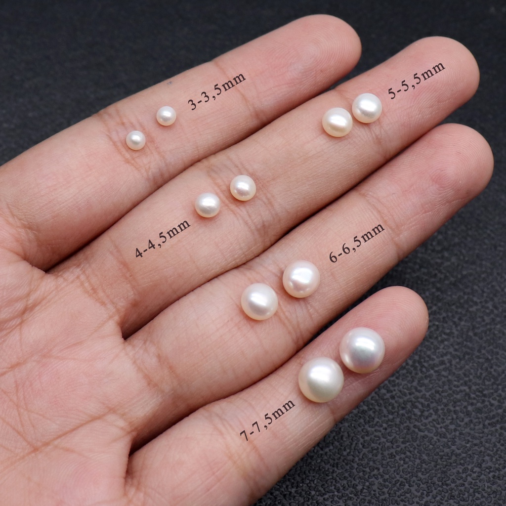 Mutiara Air Tawar Asli Size 3 mm - 7 mm Warna Putih Bentuk Bulat Bakpao | Natural Pearl Ukuran 3 mm 