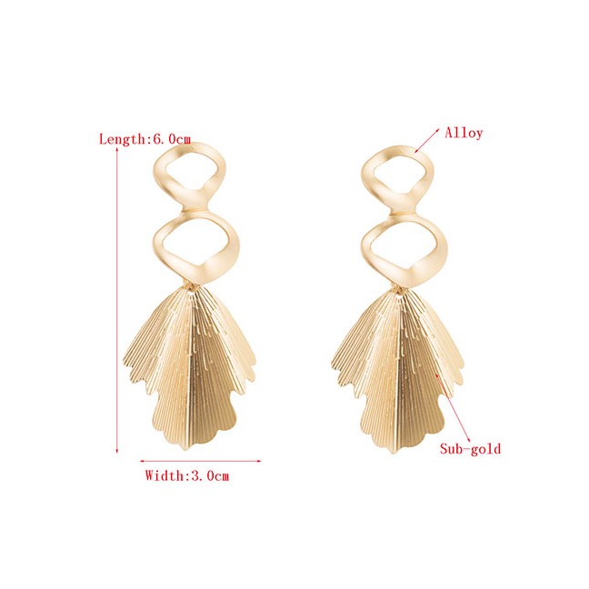 LRC Anting Tusuk Fashion Golden Metal Leaf Irregular Concave Stud Earrings D94899