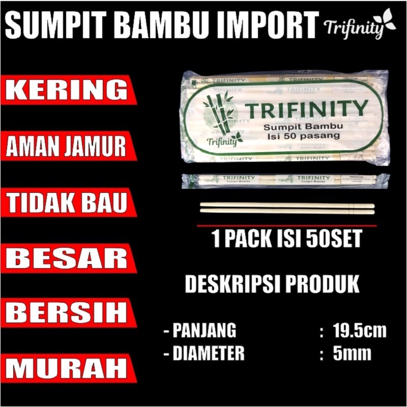 Sumpit Bambu Panda Trifinity Higienis Bersih Halus Kering Import SBY