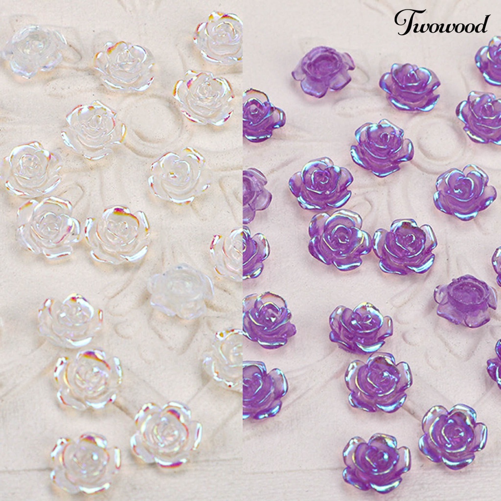 Twowood 50Pcs / Set Hiasan Kuku Bentuk Bunga Camellia Aksen Berlian Imitasi Untuk Nail Art / Manicure DIY