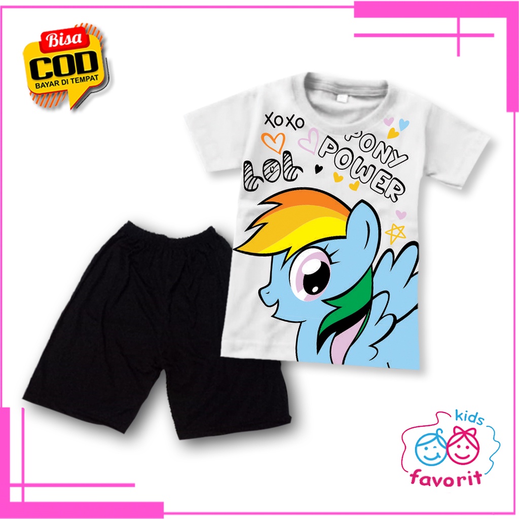 Favorit kids baju setelan anak perempuan lengan pendek gambar kuda ponypower