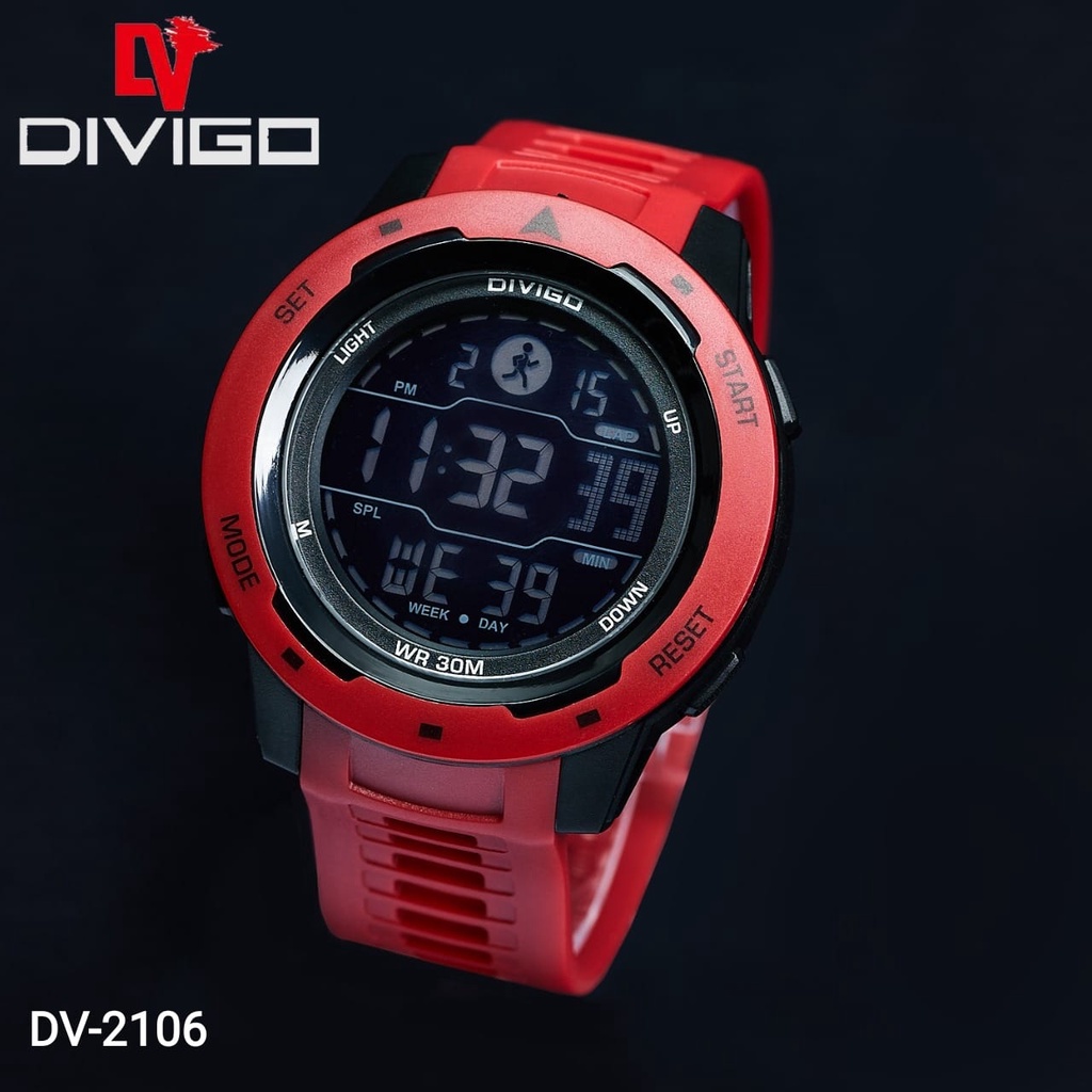 Jam Tangan Pria Digital DIVIGO DV-2106 Man / Jam Tangan Digital LED Original Water Resistant 3ATM