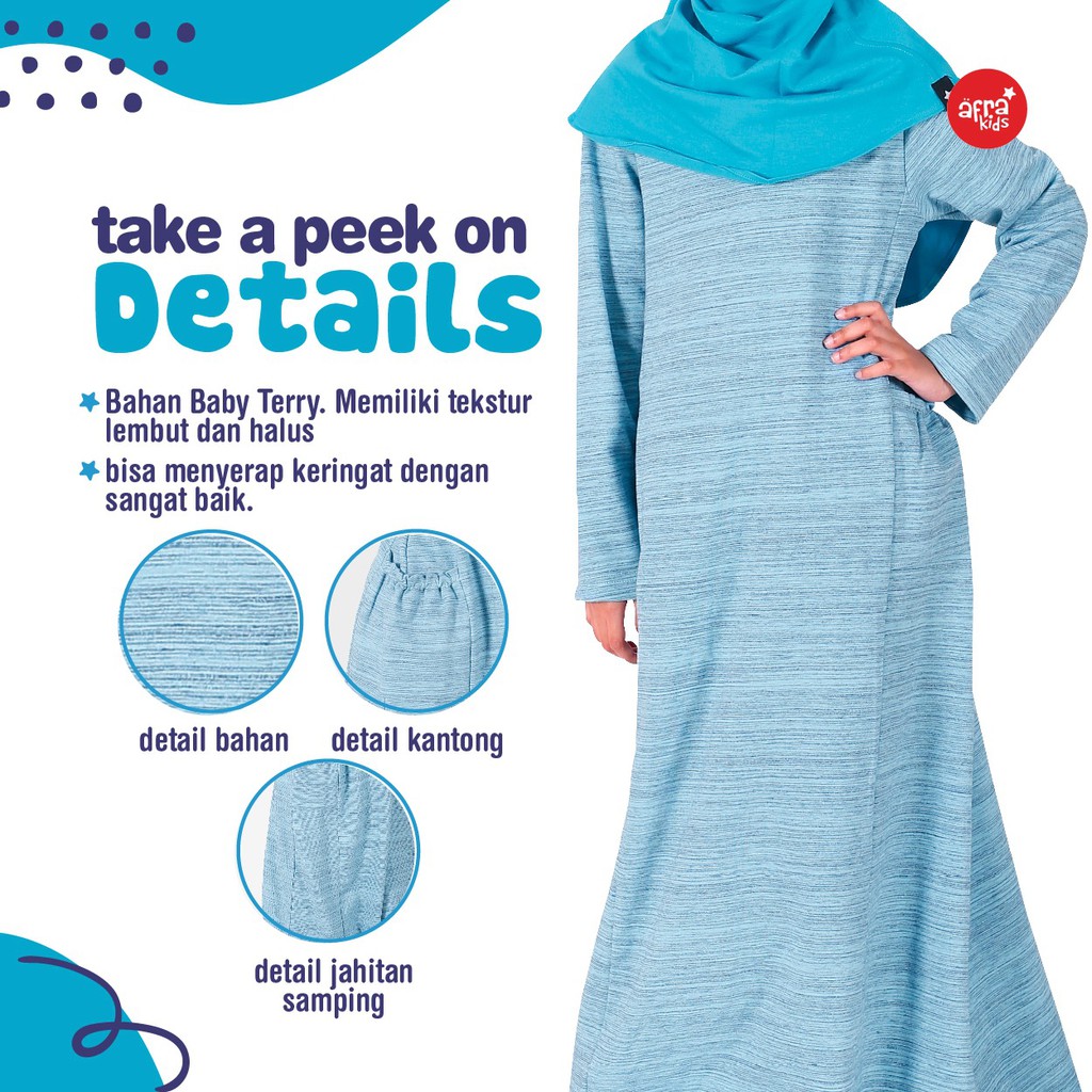 Gamis Anak Muslim AFRAKIDS GA004, GA005 ( Pink &amp; Biru) Bahan Adem, Cocok Untuk Anak