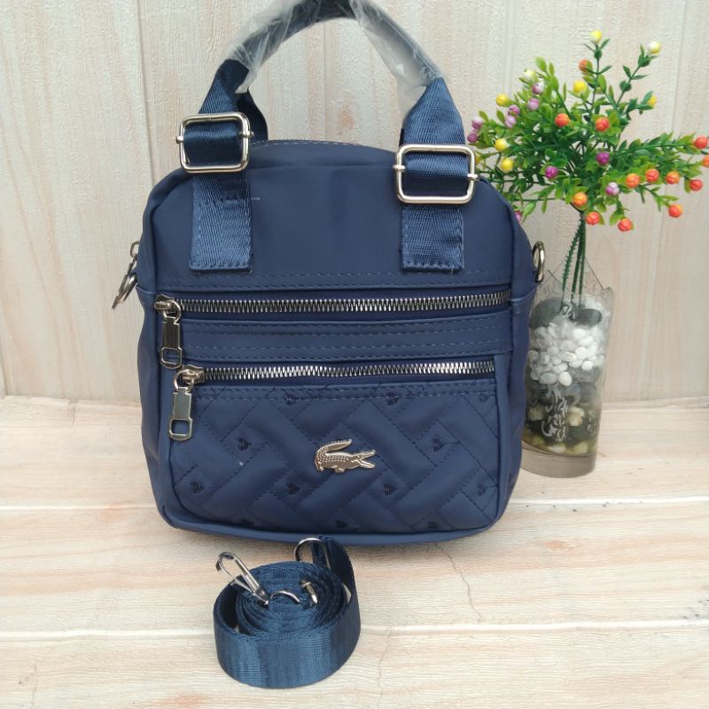Tas slempang cibao 3ruangterbaru bahan motif bordir ukuran 21x25cm-Dongker