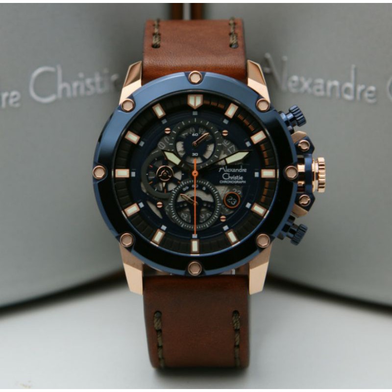 Alexandre Christie 6564 Leather Blue Rosegold Brown Original